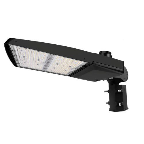 Konlite Vela III 310W LED Black Parking Lot Light with slip fitter arm