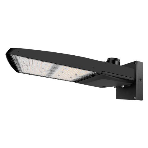 Konlite Vela III 310W LED Black Parking Lot Light with wall mount arm