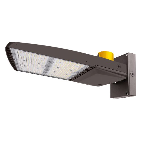 Konlite Vela III 310W LED Black Parking Lot Light with wall mount arm