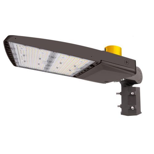 Konlite Vela III 310W LED Black Parking Lot Light with slip fitter arm