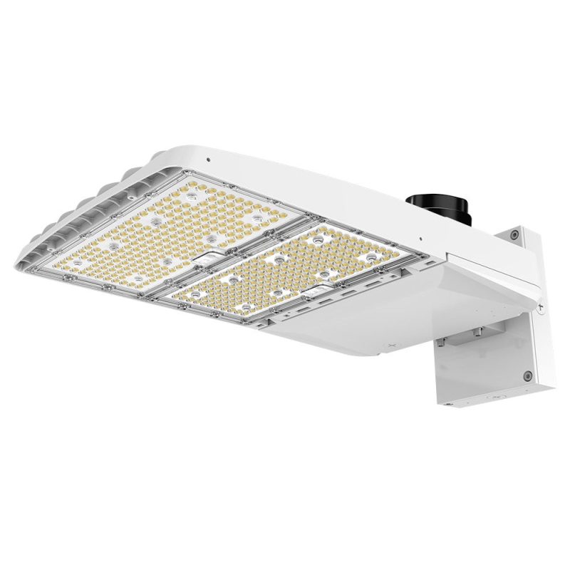 Konlite Vela III 310W LED White Parking Lot Light with wall mount arm