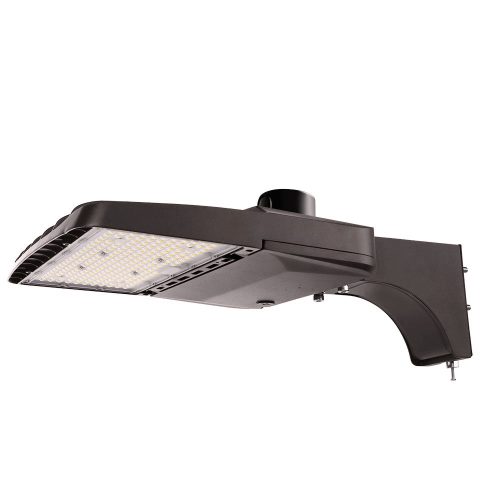 Wattage selectable Vela LED Area light with pole arm and photocell