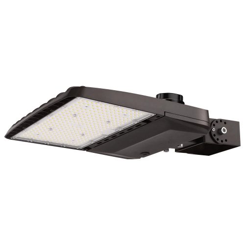 Konlite Vela wattage selectable led parking lot light with yoke mount arm