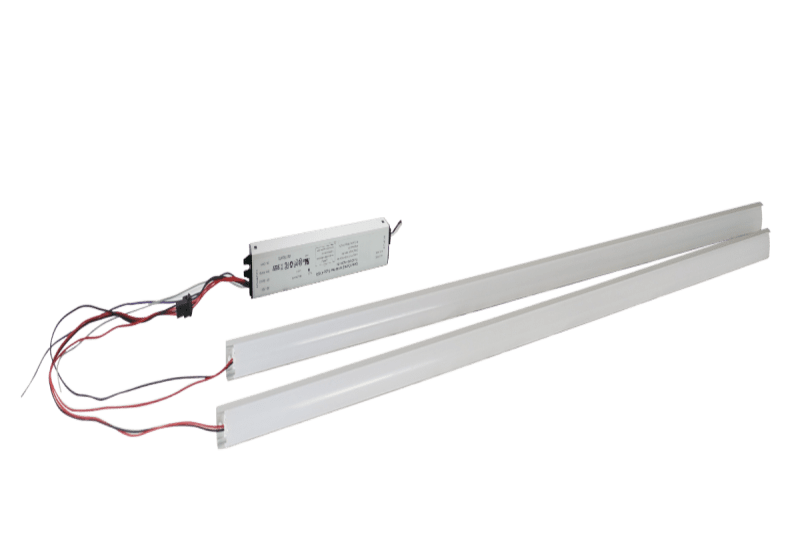 Two 4ft Magnetic Linear LED Retrofit Kit wired connected with a driver