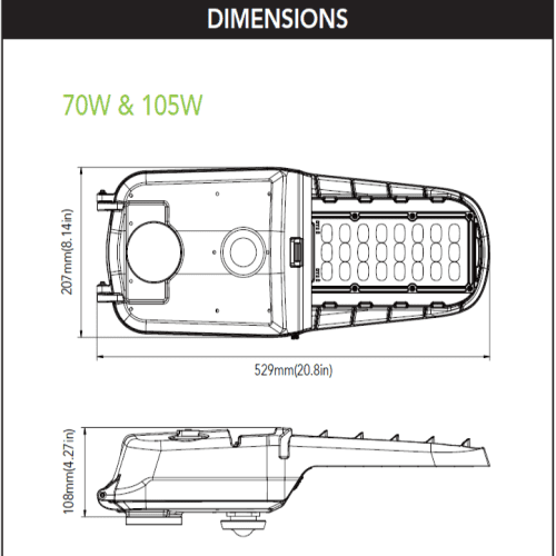 RoadwaylightDimensions 70Wand105W